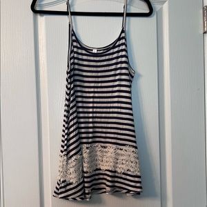 Striped tank top (navy/tan) with lace detail at the bottom. Size XL